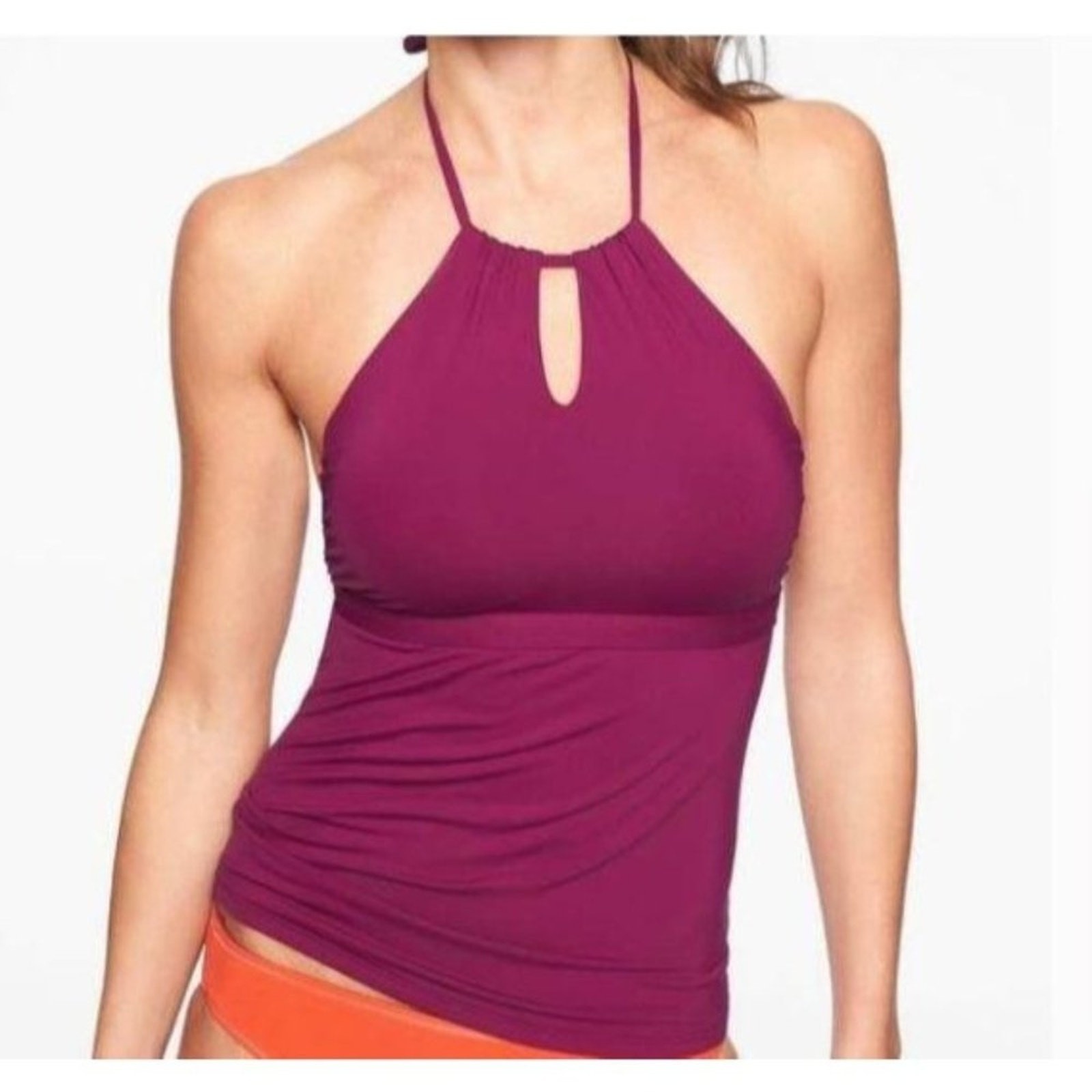 New Athleta Womens Cranberry High Neck Keyhole Tankini Full Bottom Swim Set Xxs